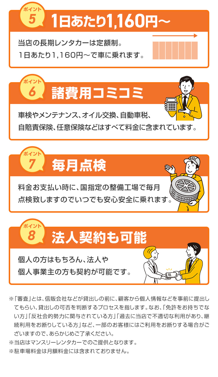 1日あたり993円から　諸費用コミコミ　毎月点検　法人契約も可能