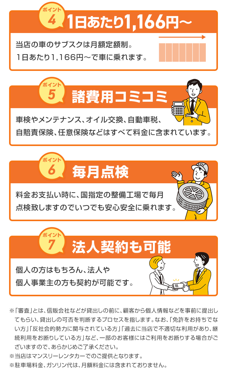 1日あたり993円から　諸費用コミコミ　毎月点検　法人契約も可能